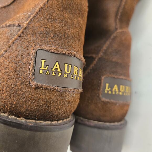 Lauren Ralph Lauren ZABBY Brown Suede Shearling Lace-Up Lug Sole Boots, Sz 8 - Picture 10 of 14